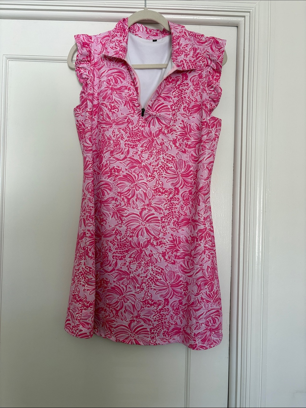 Athletic Floral Pink Zip-Front Mini Dress